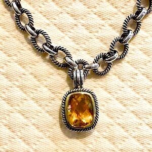 Faceted Golden Orange Citrine Sterling Silver Open Cable Link Necklace